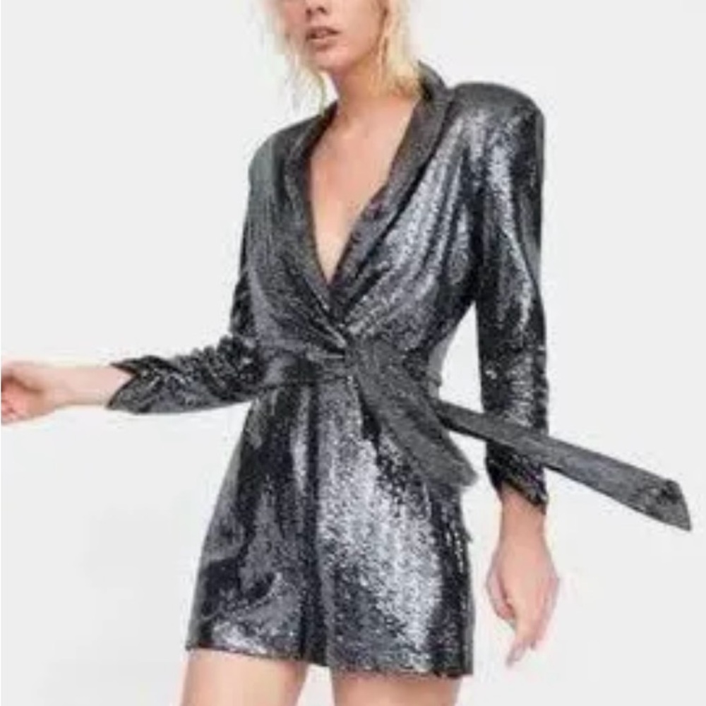 Zara romper silver sequins